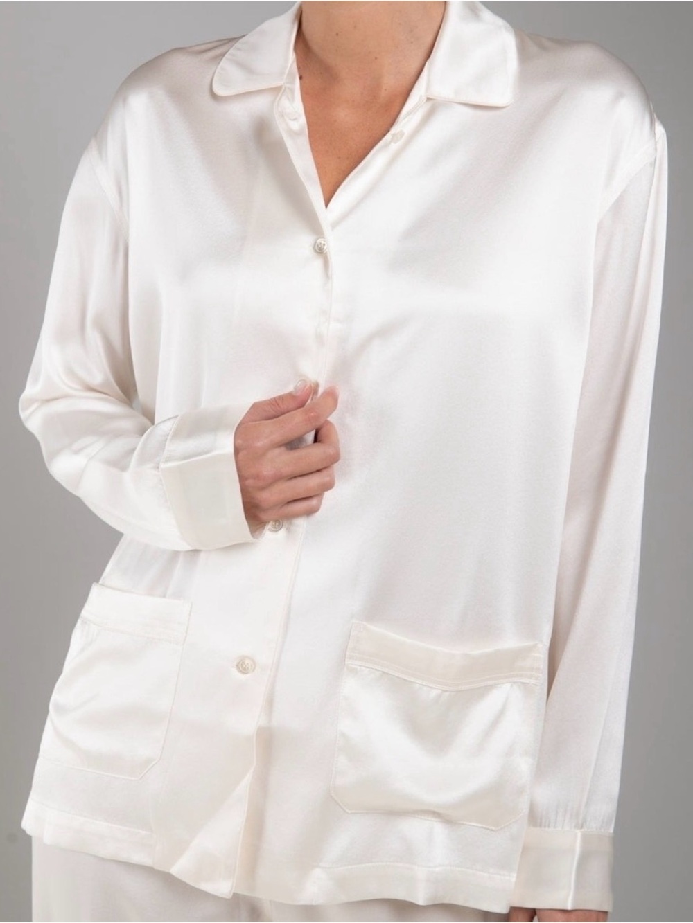 Victoria's Secret Satin Button-Front Sleep Shirt in Ivory
